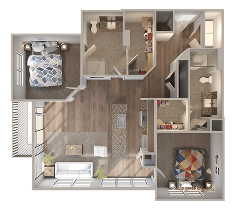 Floor plan for 2 beds, 2 baths, 1208 sqft